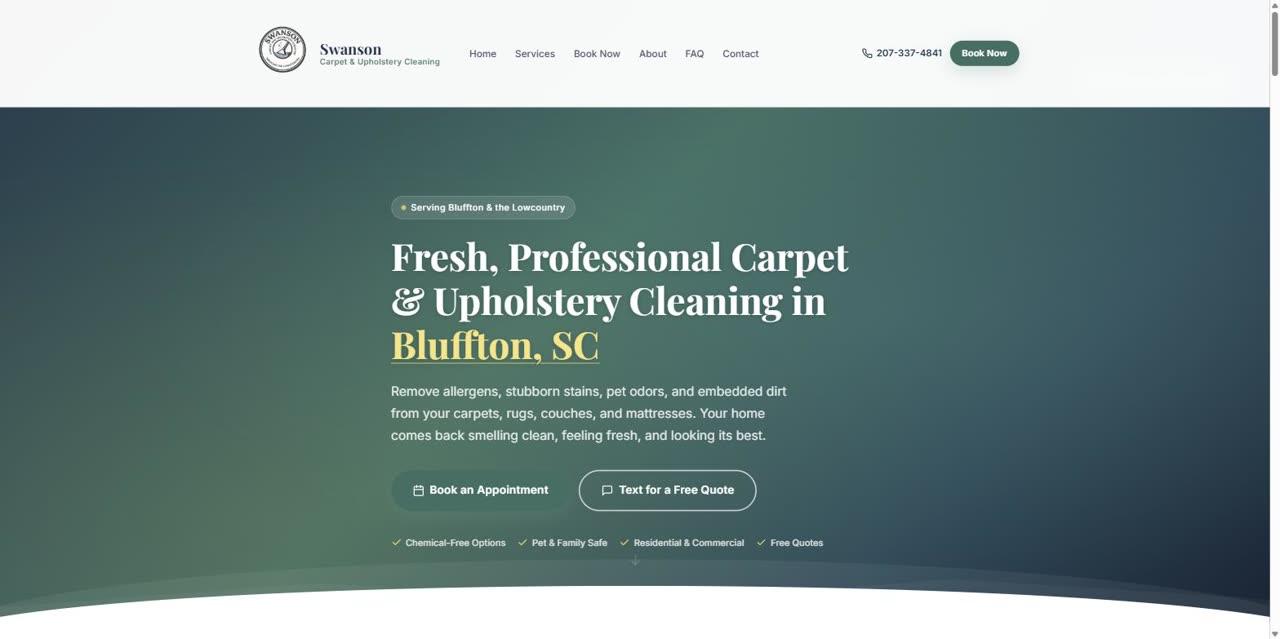 Screenshot of the Swanson Cleaning website